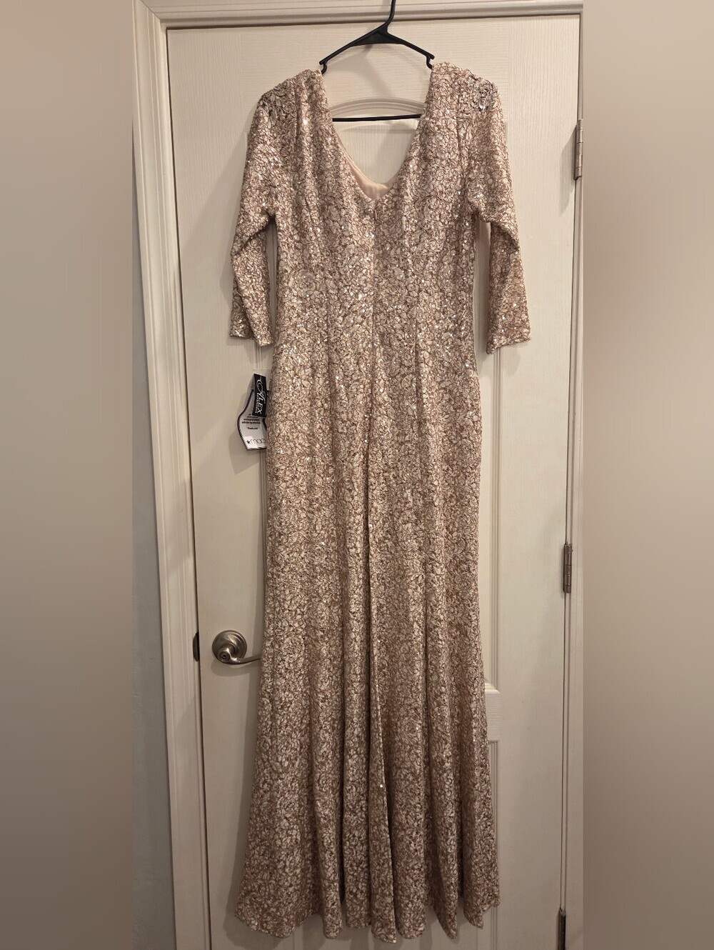 Alex Evenings Champagne Sequin Long Sleeve Gown - Picture 5 of 6